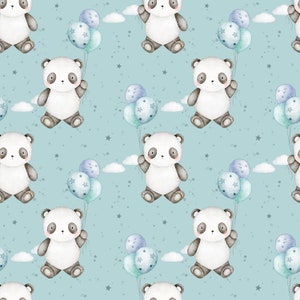 Patrón sin costuras de panda flotante, diseño de tela de panda, patrón sin costuras para bebés, sin costuras para niños, no exclusivo, fondo azul