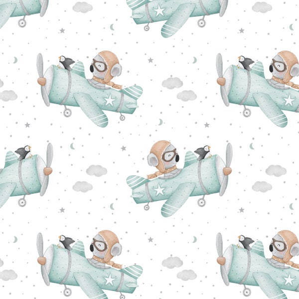 Aeroplane Koala seamless pattern digital file, Koala Fabric Design, Baby Seamless Pattern, Children's Seamless, Non-Exclusive, Splat backgro