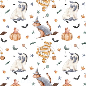 Halloween bear donkey pig animal seamless pattern digital download, woodland fall seamless, Non-Exclusive, white background