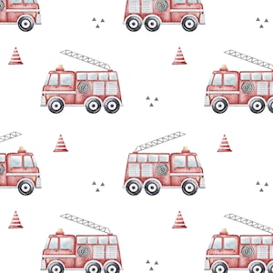 Fire Engine seamless pattern digital download, Fire Fabric Design, firetruck Seamless, Vehicle, Non-Exclusive, White Back ground