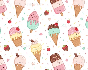 Hand gezeichnetes Eis und am Stiel Musterdesign digitale Datei Sommer Frühling Musterdesign, Cartoon Design, nicht exklusiv, weißer Hintergrund
