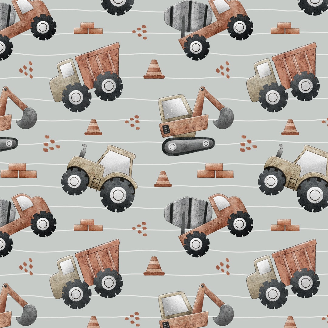 Construction Pattern Digital File, Tractor, Dump Truck, Digger Seamless ...