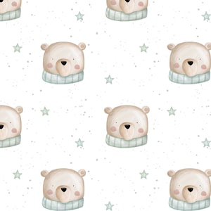 Christmas Polar bear seamless pattern file, repeat design, Winter Seamless Pattern, Children&#39;s Seamless, Non-Exclusive, White background