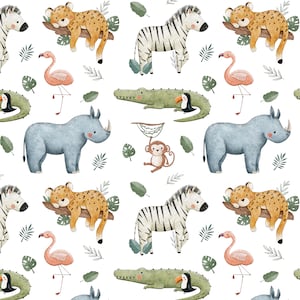 Tierreich, Safari, Dschungel nahtlose Muster digitale Datei, Kinder-Sommer-Wiederholungsdesign, nicht exklusiv, weißer Hintergrund