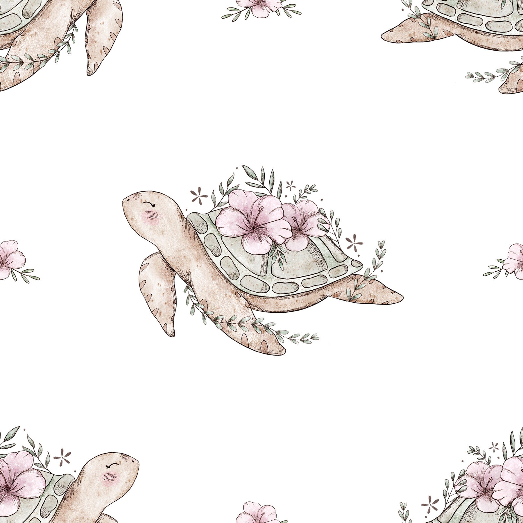 Sea Turtle, Floral Ocean, Seamless Pattern Digital File Download ...