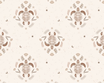 Boho Turtle seamless pattern digital file , Ocean Fabric, Baby Seamless Pattern, Children's Seamless, Repeat Non-Exclusive, Beige background