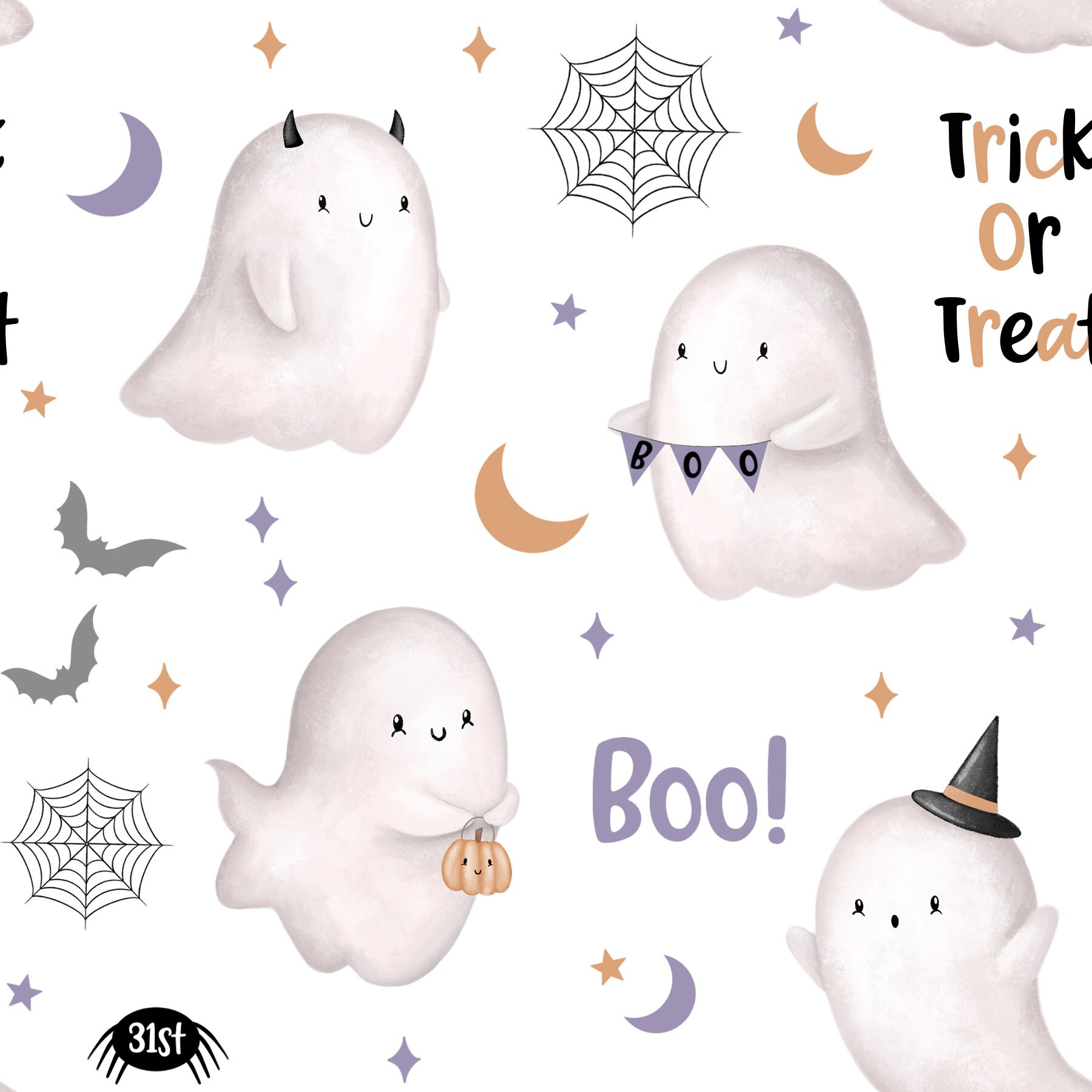Cute Ghosts Seamless Pattern Design File, Halloween Fabric Design ...