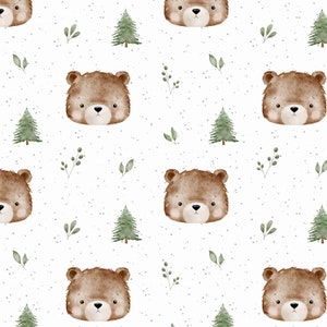 Bear seamless pattern digital file repeat, Cute Teddy Fabric Design, Forest Baby Seamless Pattern, Non-Exclusive, white dot background