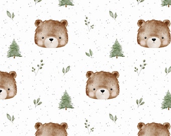 Bear seamless pattern digital file repeat, Cute Teddy Fabric Design, Forest Baby Seamless Pattern, Non-Exclusive, white dot background