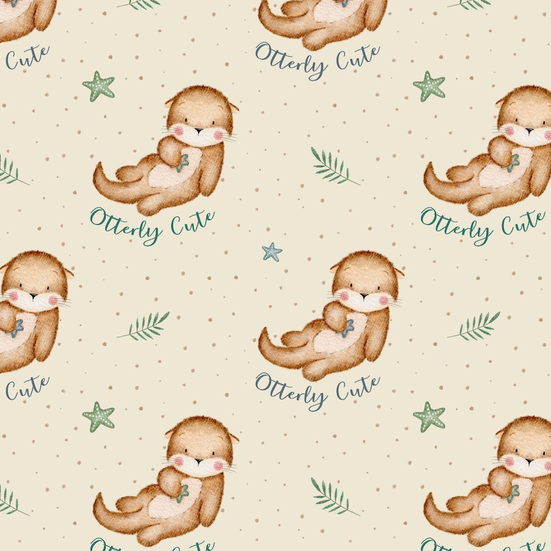 Otterly schattig naadloos patroon digitaal bestand, otterstofontwerp, baby naadloos patroon, kinderen, niet-exclusief, natuurlijke splatachtergrond afbeelding 1
