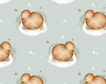 Kiwi Vogel Muster, Stoffdesign, Baby Muster, Kinder Muster, nicht exklusiv, grauer Hintergrund