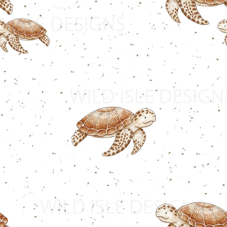 Hand Drawn Sea Turtle Seamless Pattern, Ocean Fabric Design, Baby ...