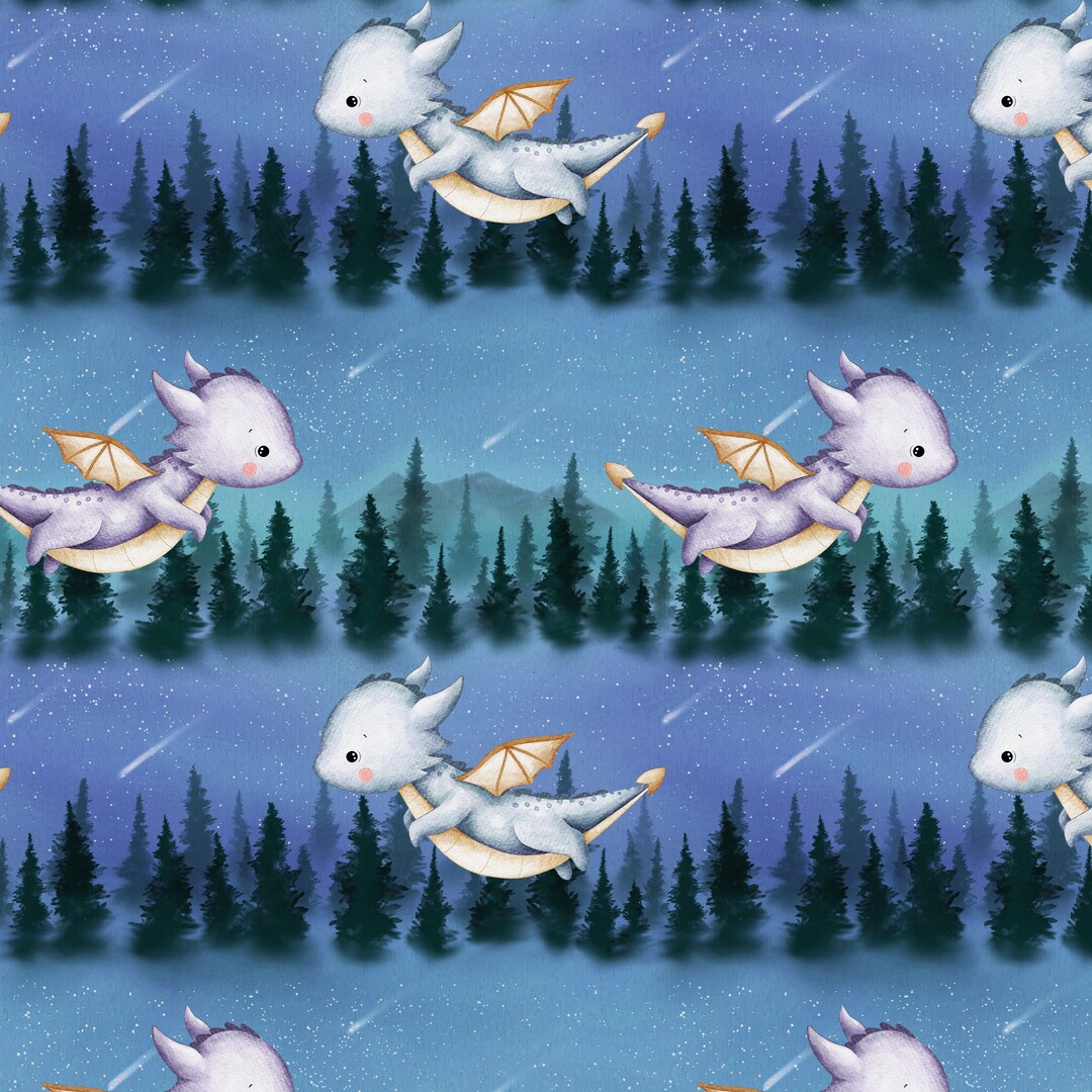 Dragon Forest Seamless Pattern, Baby Digital File, Celestial Fabric ...