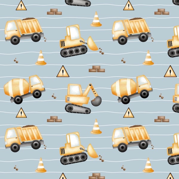 Construction seamless pattern digital file, Digger Fabric Design, boy Seamless Pattern, Vehicle, Non-Exclusive, blue line background