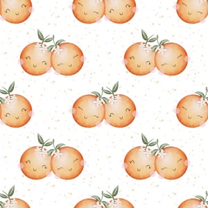 Oranges seamless pattern, Fruit Fabric Design, Baby Seamless Pattern, Children's Seamless, Non-Exclusive, White/orange splat background