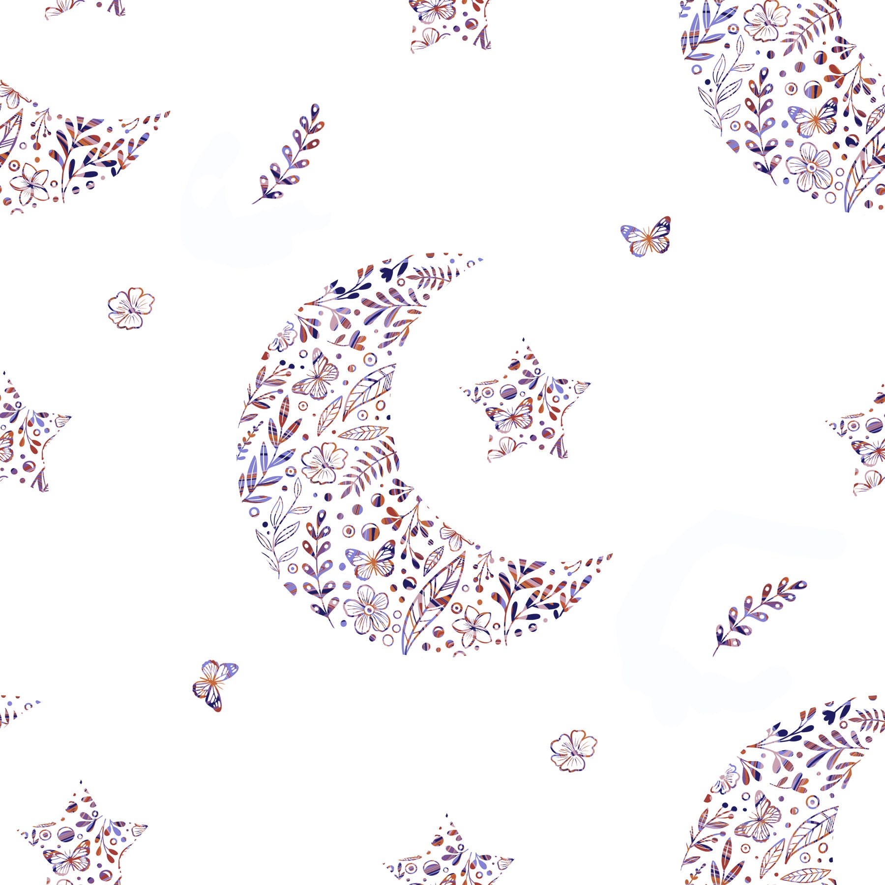 Boho Moon Seamless Pattern Digital File , Celestial Fabric Design, Star ...