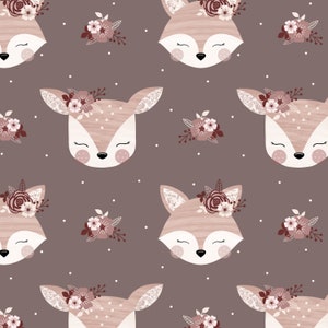 Woodland Floral deer seamless pattern digital file, Fox Fabric Design, Baby Seamless Pattern, Non-Exclusive, Pink/taupe/brown background image 1