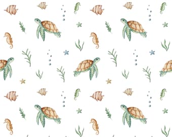 Ocean seamless pattern, Under the sea Fabric Design, Baby Seamless Pattern, Children's Seamless, Non-Exclusive, White background