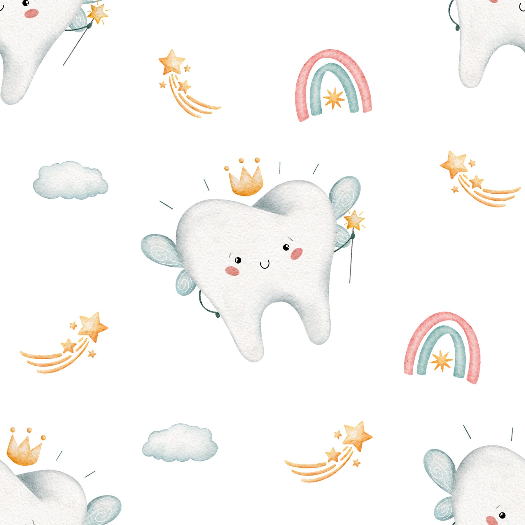 Tooth Fairy Seamless Pattern Digital File, Cute Fabric Design, Seamless ...