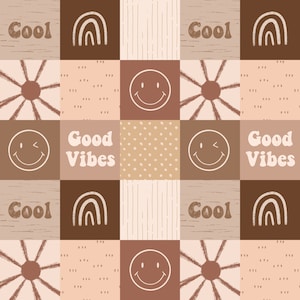 Download digitale del modello Boho Rainbow Patchwork senza cuciture, disegno di tessuto Smiley, per bambini, non esclusivo