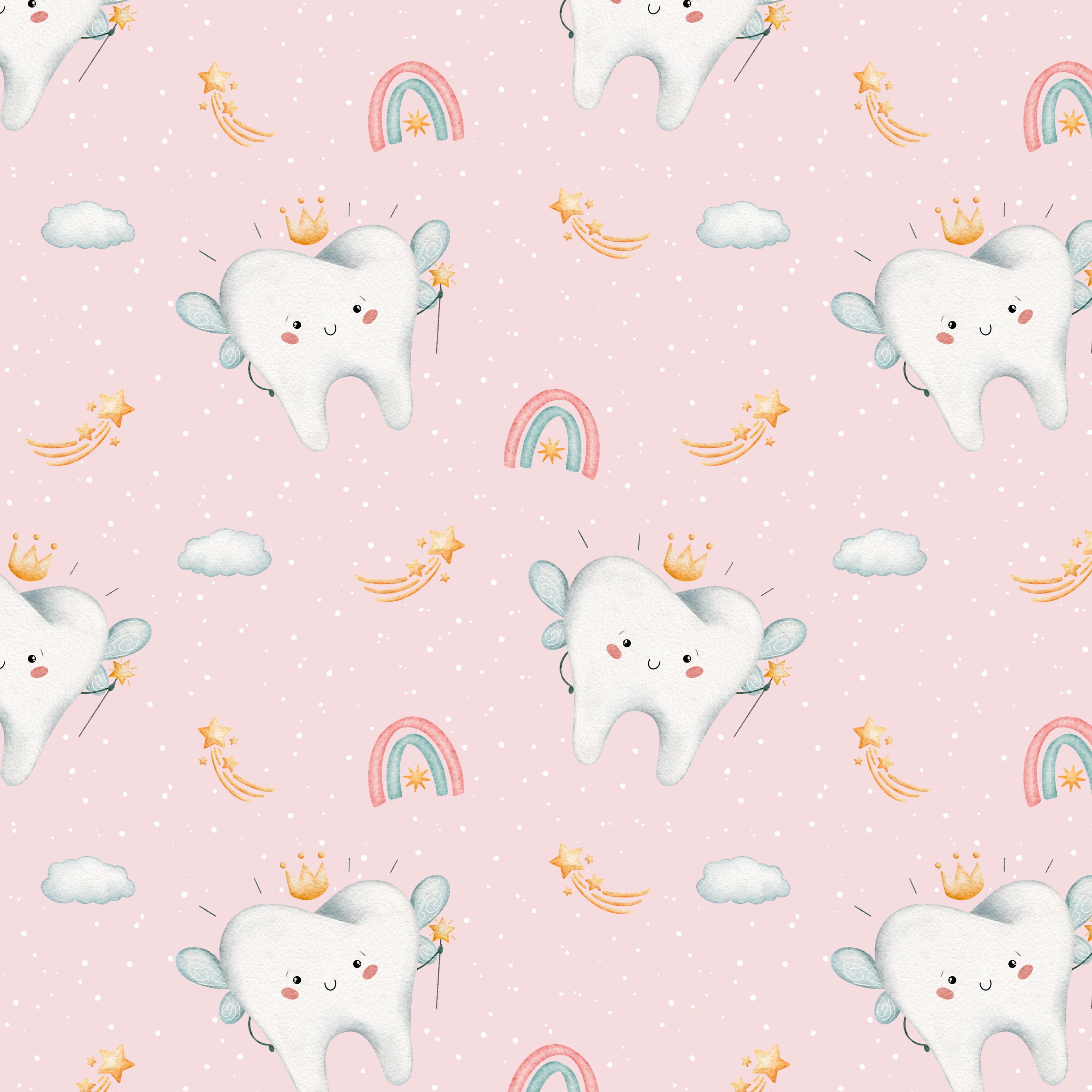 Tooth Fairy Seamless Pattern Digital File, Cute Fabric Design, Seamless ...