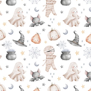 Arquivo de design de padrão sem emendas de feliz dia das bruxas, design de tecido fantasma, fantasmas assustadores, abóbora, morcego, não exclusivo, fundo branco
