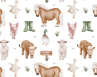 Farm seamless pattern digital file, Cute Fabric Design, Animal Seamless Pattern, Non-Exclusive, White background