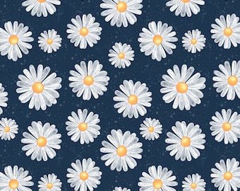 Spring daisy seamless pattern digital file, floral repeat Design, childrens seamless, Non-Exclusive, navy background