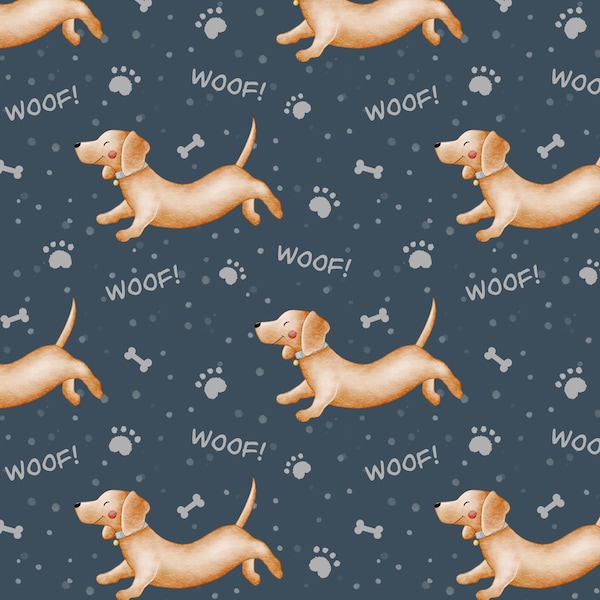 Dachshund seamless pattern, dog Fabric Design, Baby Seamless Pattern, Pet Seamless, Non-Exclusive, Navy background