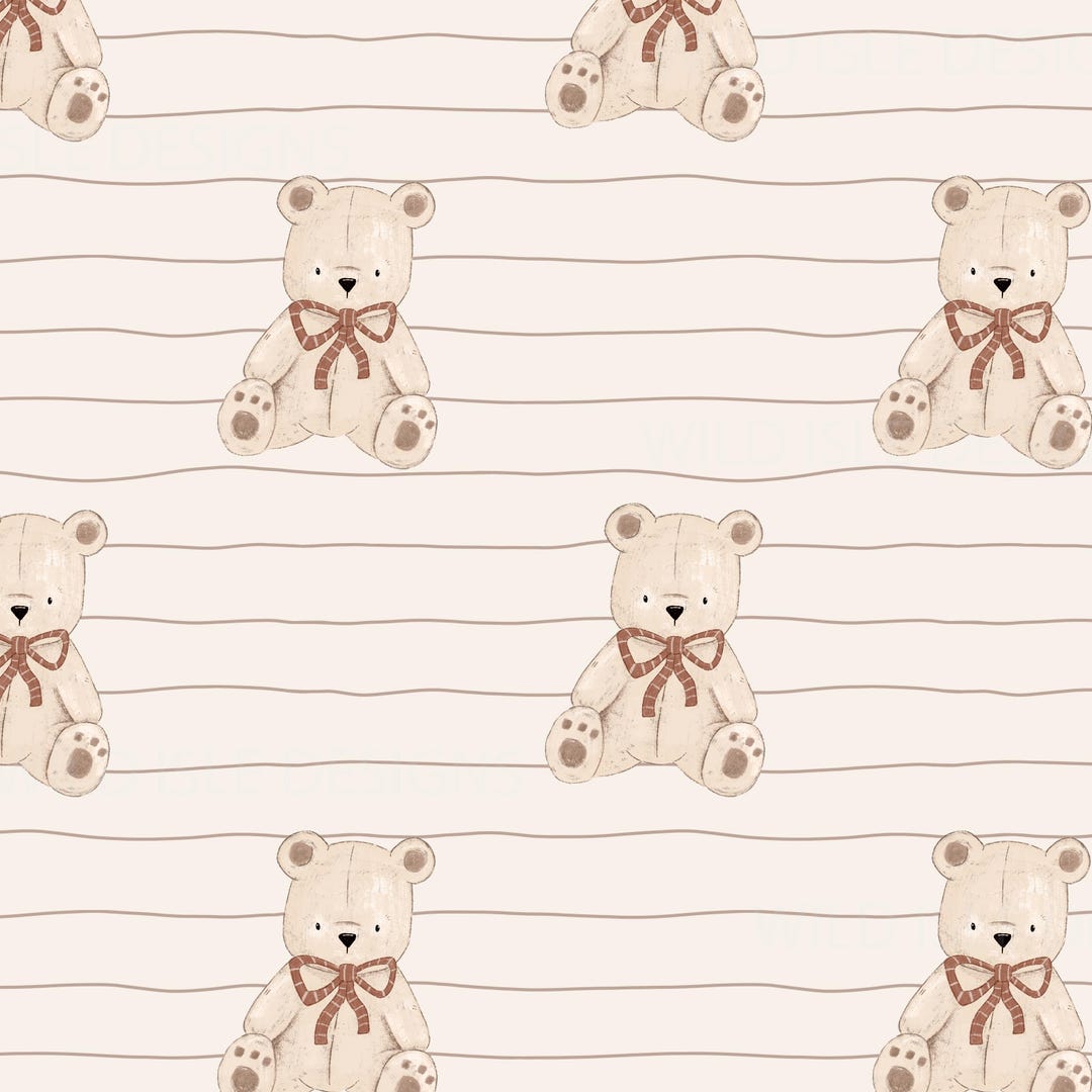 Teddy Seamless Pattern, Bow Bear Fabric Design, Baby Seamless Pattern ...