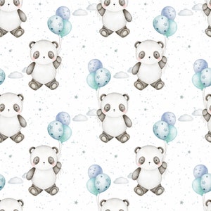 Patrón sin costuras de panda flotante, diseño de tela de panda, patrón sin costuras para bebés, sin costuras para niños, no exclusivo, fondo con manchas blancas