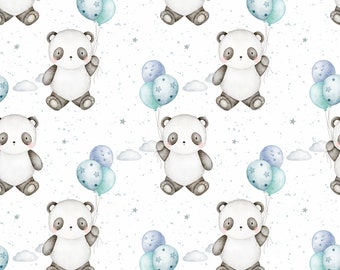 Floating Panda seamless pattern, Panda Fabric Design, Baby Seamless Pattern, Children's Seamless, Non-Exclusive, White spot background