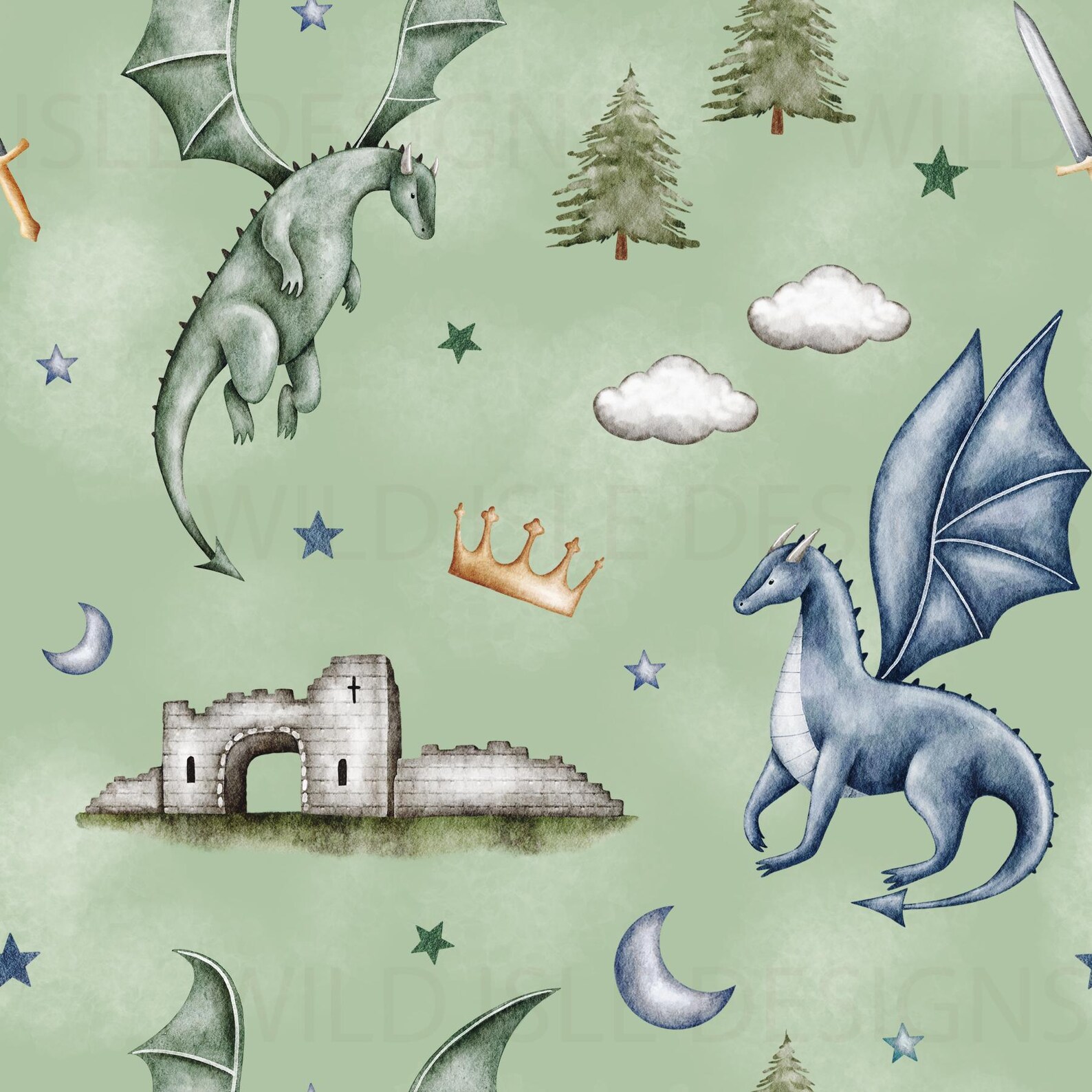 Dragon Knight Seamless Pattern Digital File, Fantasy Fabric Design ...
