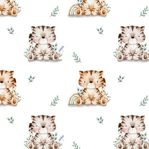 Patrón digital sin costuras de tigre primaveral, bonito diseño de tela, safari jungla sin costuras, infantil sin costuras, no exclusivo, fondo blanco