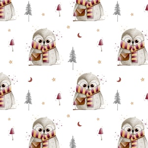 Zauberhafte Eule, Zaubermuster, digitaler Download, Zauberer Stoff-Design, Nahtlos für Kinder, nicht exklusive, weißer Hintergrund