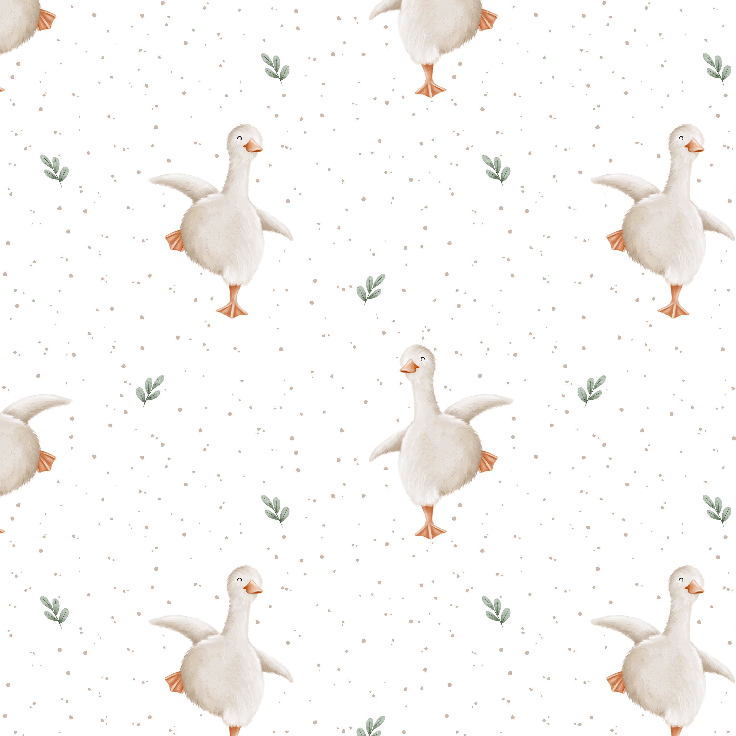 Spring Goose seamless pattern, Duck digital file, farm Fabric Design, summer Seamless, unisex, Non-Exclusive, White dot Background
