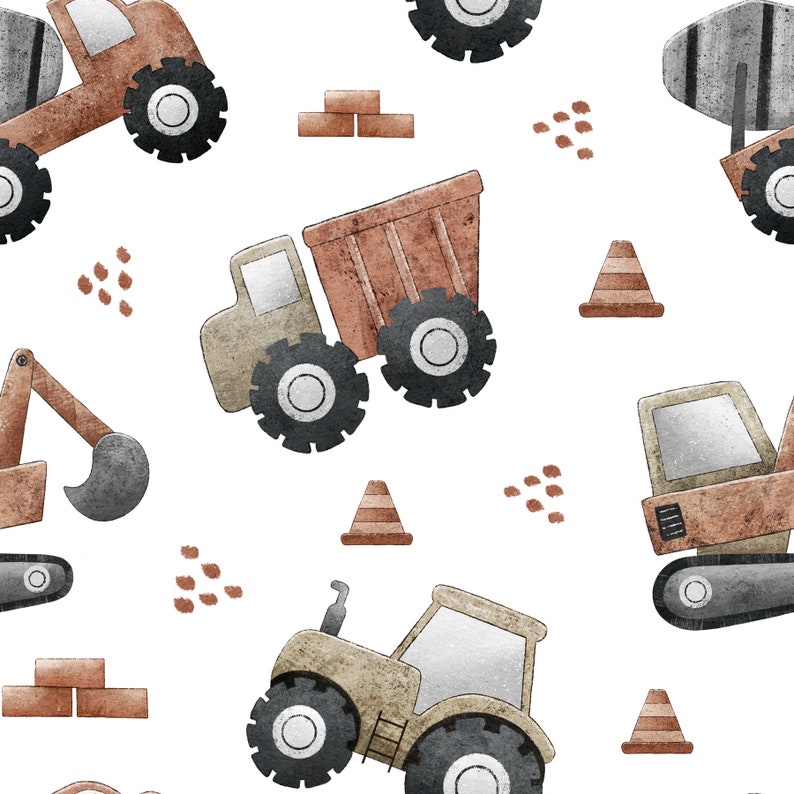 Construction Vehicles Seamless Pattern, Tractor Digger Truck Design ...