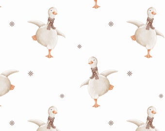 Goose seamless pattern,  Duck digital file, farm Fabric Design, Winter Seamless, unisex, Non-Exclusive, White Background
