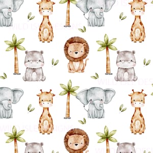 Hand drawn Safari Africa seamless pattern digital file, Cute Animal repeat Design, Jungle Non-Exclusive, white background