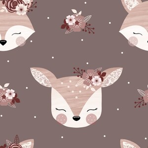 Woodland Floral deer seamless pattern digital file, Fox Fabric Design, Baby Seamless Pattern, Non-Exclusive, Pink/taupe/brown background image 2