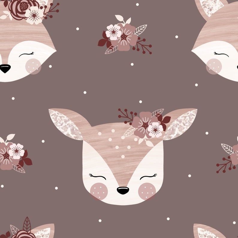 Woodland Floral deer seamless pattern digital file, Fox Fabric Design, Baby Seamless Pattern, Non-Exclusive, Pink/taupe/brown background image 2