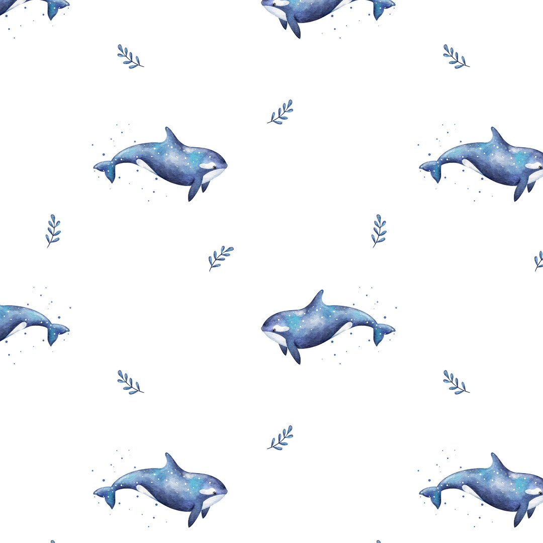 Orca Pattern Print Baby Orca Seamless Pattern, Ocean Fabric Design, Whale Seamless Pattern ...