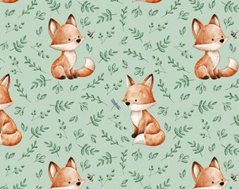 woodland Fox seamless pattern digital file repeat, Cute Fabric Design, Baby, Non-Exclusive, white background