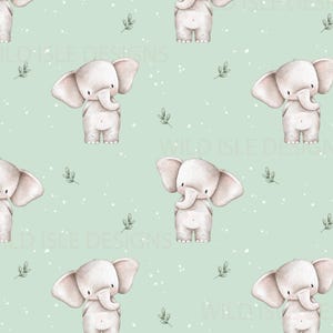 Cute Elephant seamless pattern, repeat Fabric Design, kids Seamless Pattern, Children's Seamless, Non-Exclusive, sage background