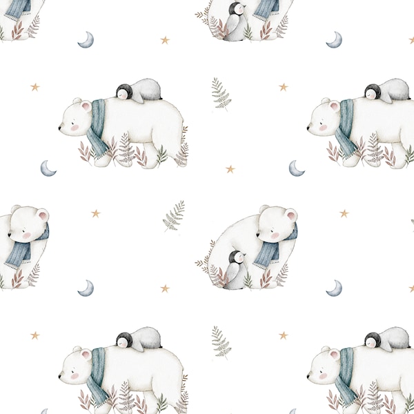 Winter Polar bear and penguin seamless pattern digital file, Winter arctic Design, Baby Seamless Pattern, Non-Exclusive, white background