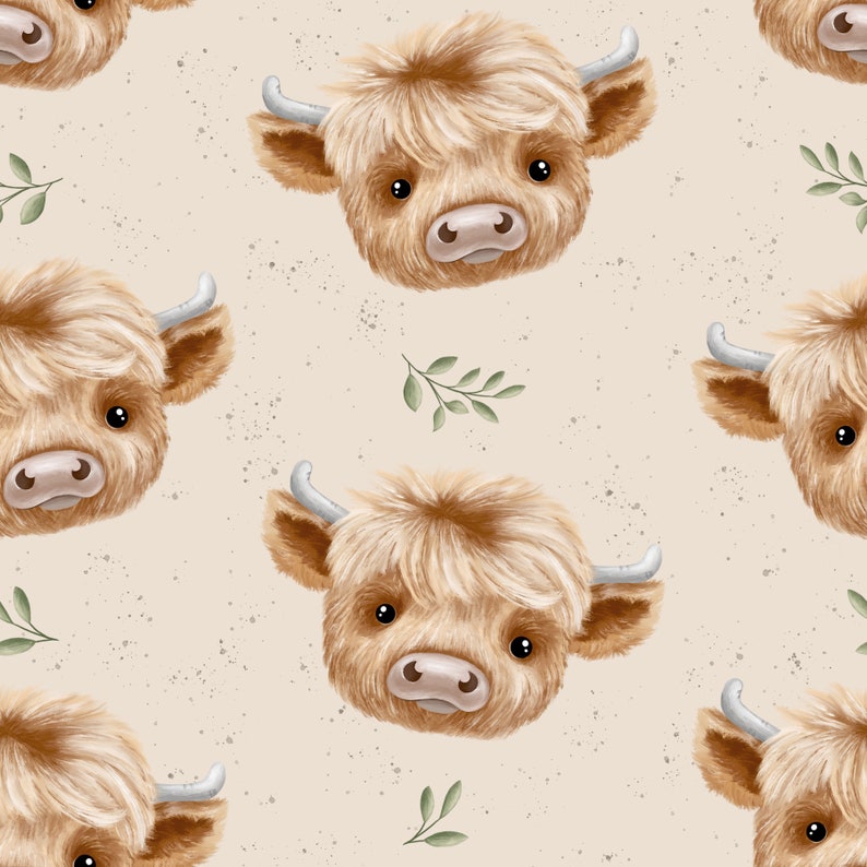 Highland Cow Seamless Pattern File, Farm Fabric Design, Baby Seamless ...