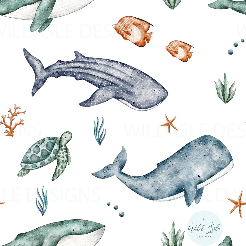 Playful Ocean Seamless Design, Whale Repeat Pattern, Digital Design ...