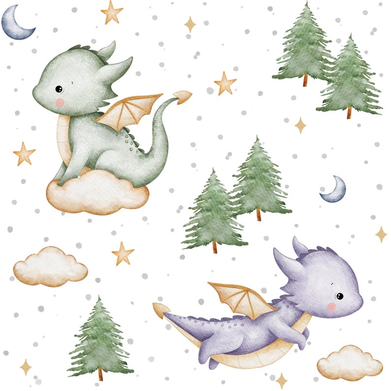 Dragon Seamless Pattern, Baby Digital File, Celestial Fabric Design ...