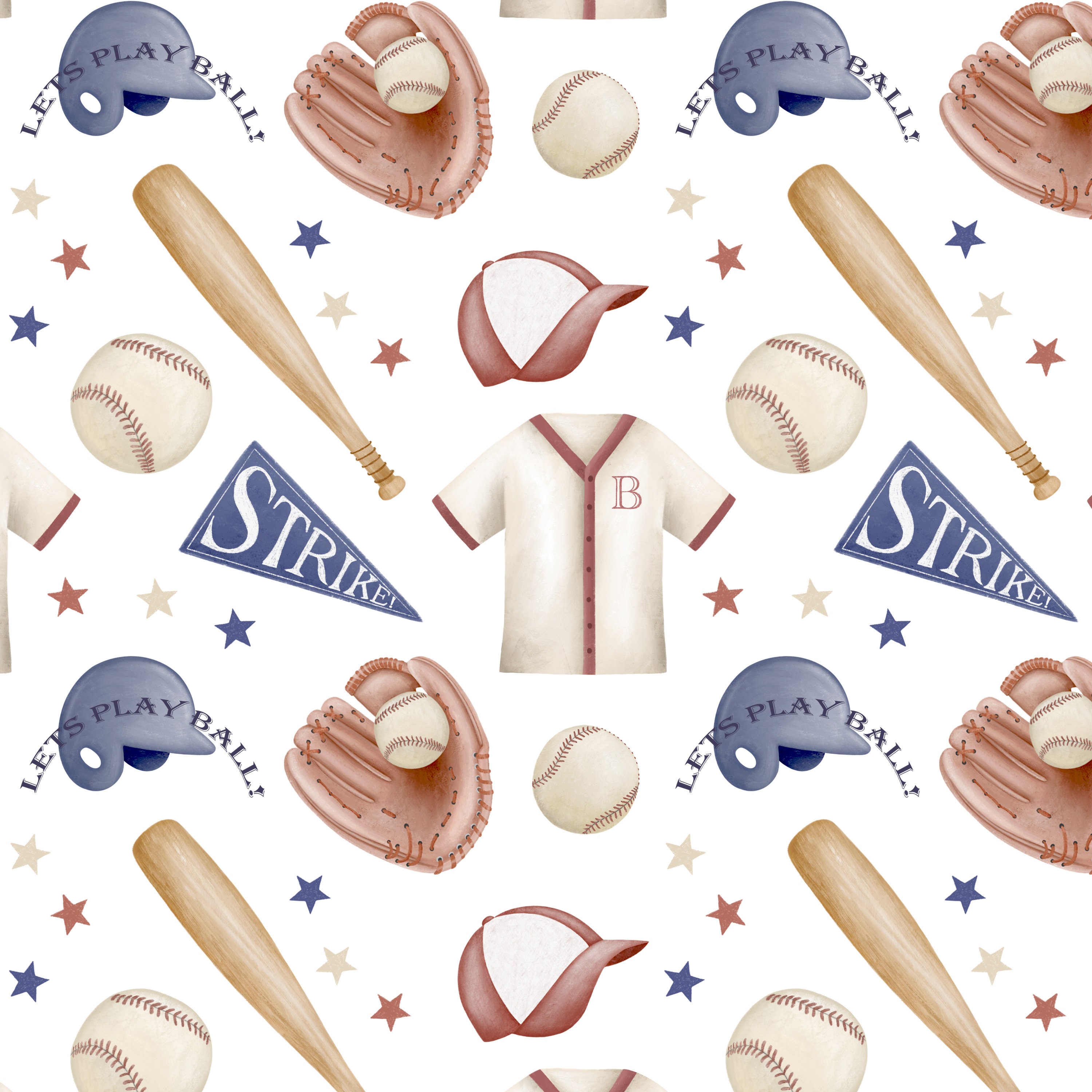 Baseball Seamless Pattern Digital File , Softball Fabric Design ...