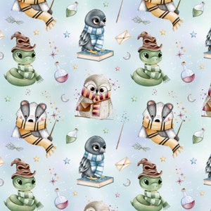 House of Magic, spell seamless pattern digital download, Wizard Fabric Design, Children's Seamless, Non-Exclusive, blue background